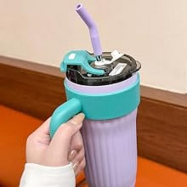 800ml Stainless Steel Travel Mug with Handle & Straw