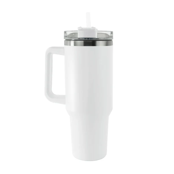 White 30 oz Stainless Steel Coffee Mug with Lid & Straw – Double Wall Insulated Travel Cup - Image 3