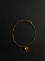 Elegant Gold Heart Charm Bracelet – Minimal Adjustable Chain Anklet for Women