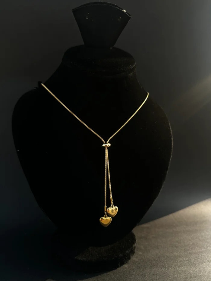 Golden Double Heart Pendant Necklace for Women – Adjustable Chain - Image 2