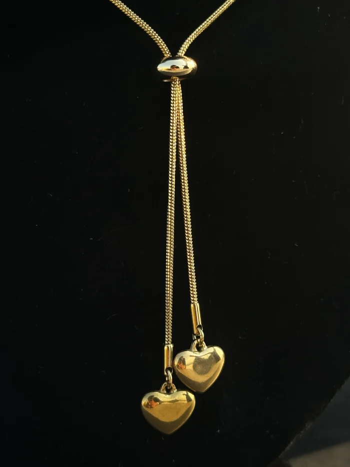 Golden Double Heart Pendant Necklace for Women – Adjustable Chain - Image 3