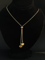 Golden Double Heart Pendant Necklace for Women – Adjustable Chain - Image 5