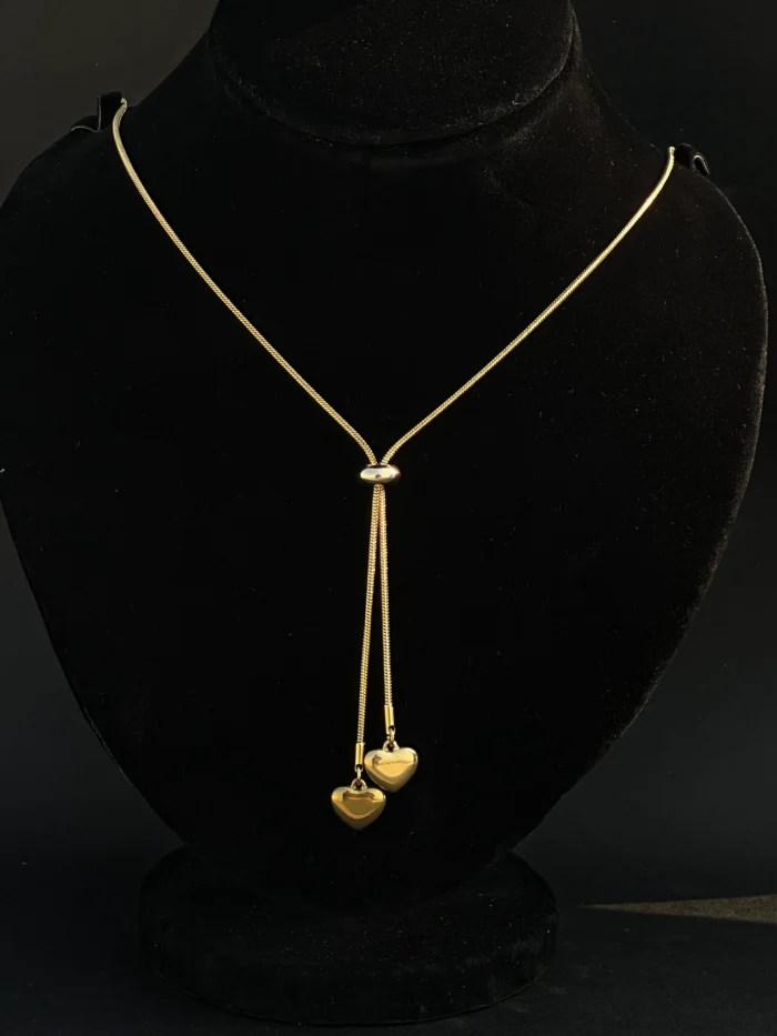 Golden Double Heart Pendant Necklace for Women – Adjustable Chain - Image 5