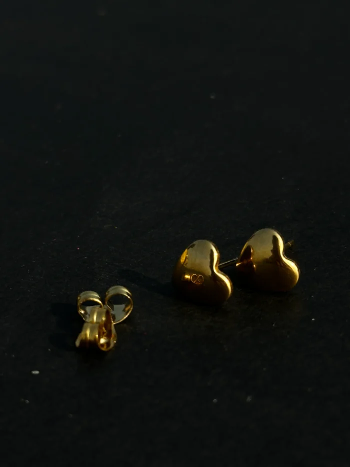Golden Heart Stud Earrings – Elegant Minimal Style - Image 2