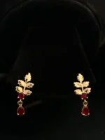 Elegant Leaf Design Green Stone Drop Earrings for Women - Image 4