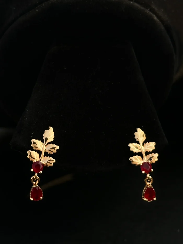 Elegant Leaf Design Green Stone Drop Earrings for Women - Image 4