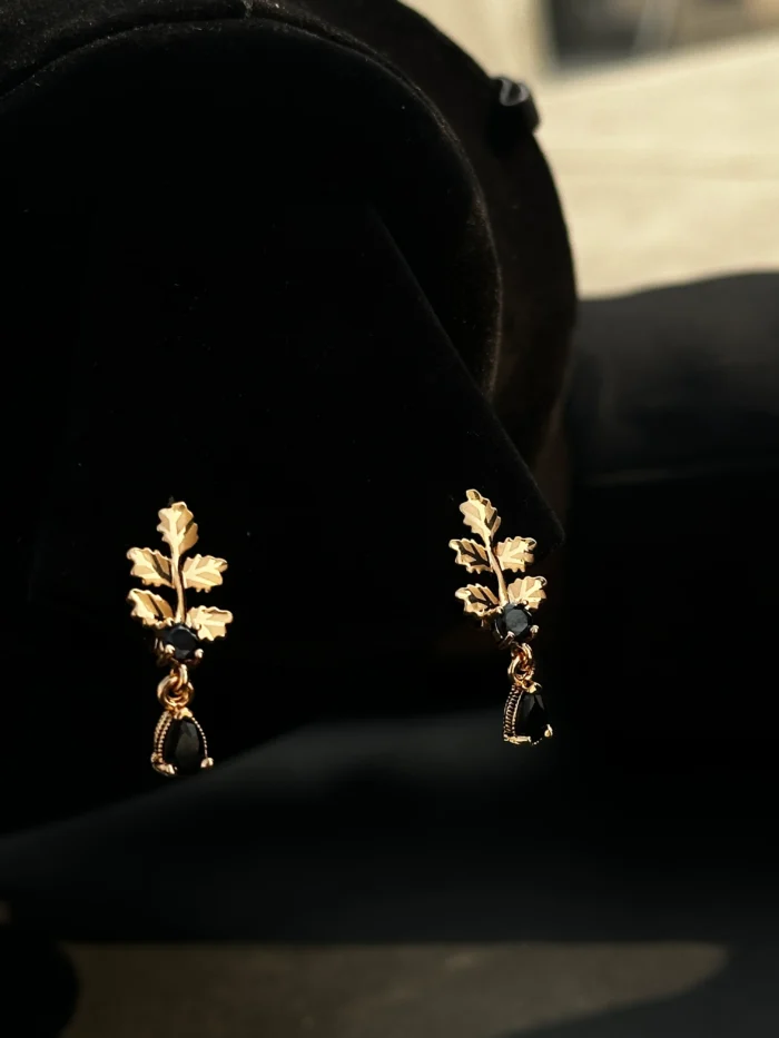 IMG_6900.JPG Elegant Leaf Design Green Stone Drop Earrings for Women - Image 1