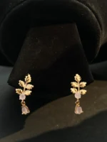 Elegant Leaf Design Green Stone Drop Earrings for Women - Image 5