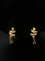 Elegant Leaf Design Green Stone Drop Earrings for Women - Image 3