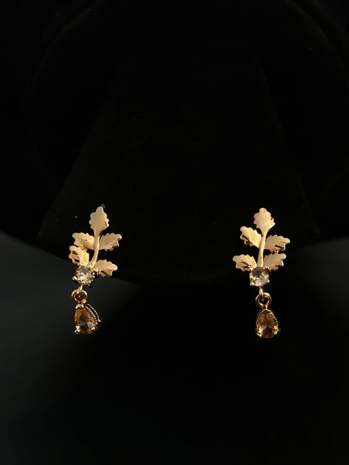 Elegant Leaf Design Green Stone Drop Earrings for Women - Image 3