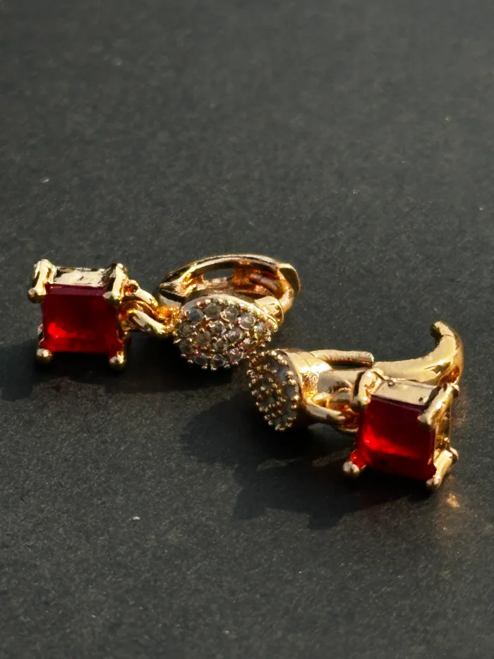 Luxury Square Stone Stud Earrings with Crystal Accent - Image 2