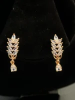 Ruby Red Leaf Drop Earrings – Gold Plated Elegant Party Wear Earrings for Women