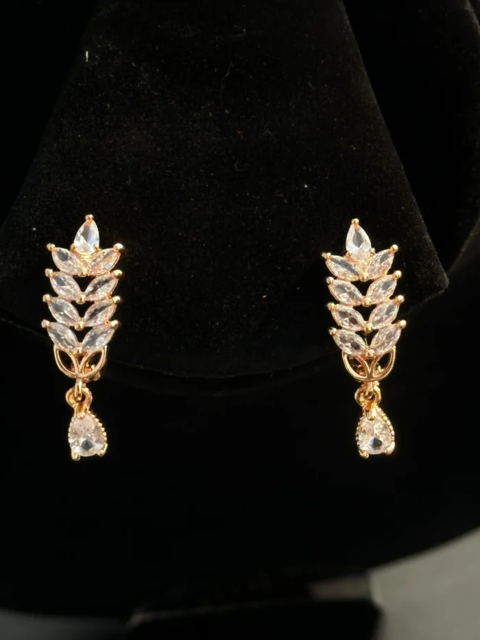 Ruby Red Leaf Drop Earrings – Gold Plated Elegant Party Wear Earrings for Women - Image 1