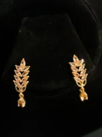 Ruby Red Leaf Drop Earrings – Gold Plated Elegant Party Wear Earrings for Women - Image 2