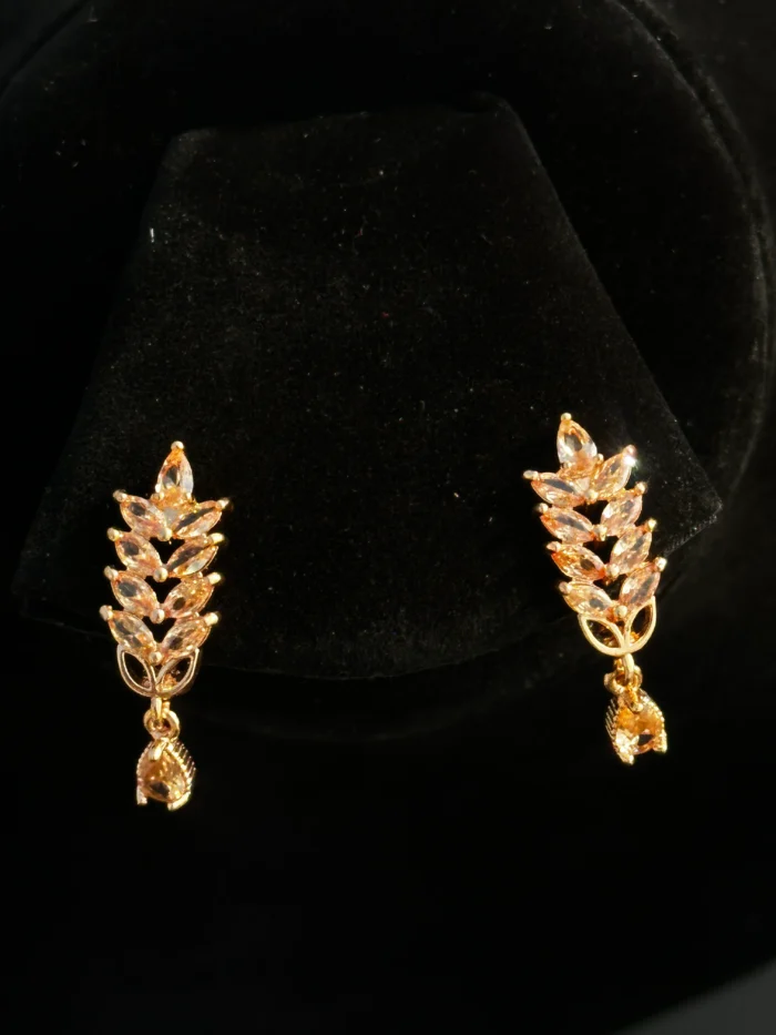 Ruby Red Leaf Drop Earrings – Gold Plated Elegant Party Wear Earrings for Women - Image 2