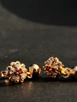 Golden Floral Crystal Stud Earrings – Elegant Flower Design Earrings for Women - Image 2