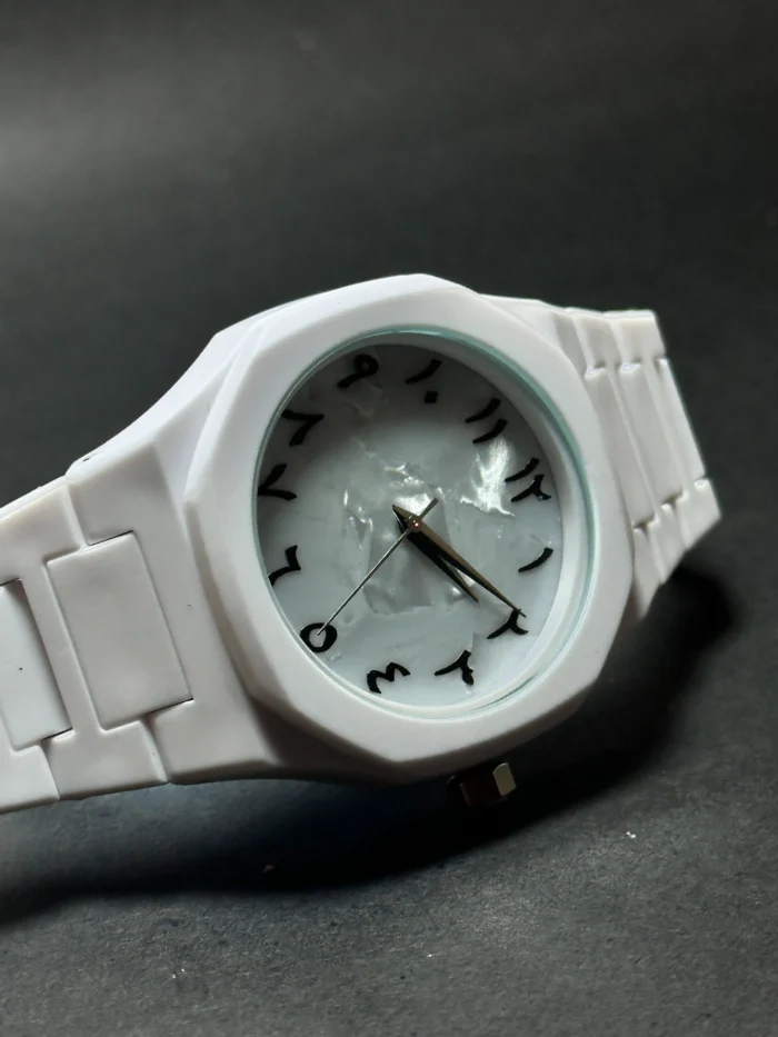 White Aura Arabic Marble Dial Watch – Minimalist Elegant Watch - Image 4