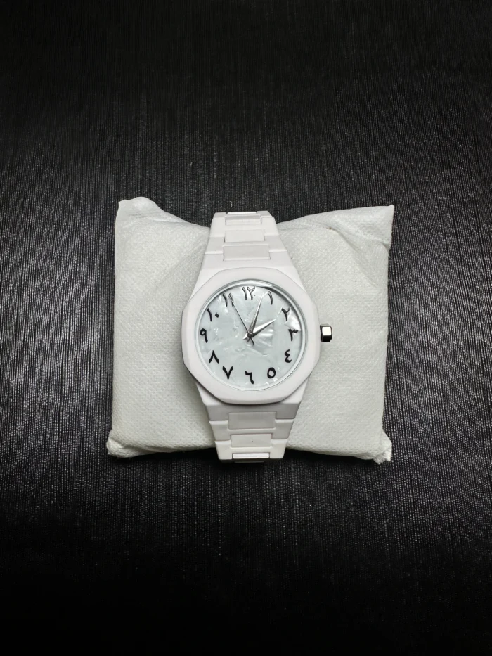 White Aura Arabic Marble Dial Watch – Minimalist Elegant Watch - Image 2