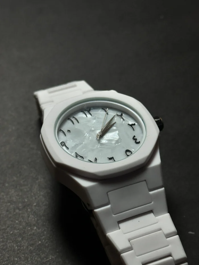 White Aura Arabic Marble Dial Watch – Minimalist Elegant Watch - Image 3
